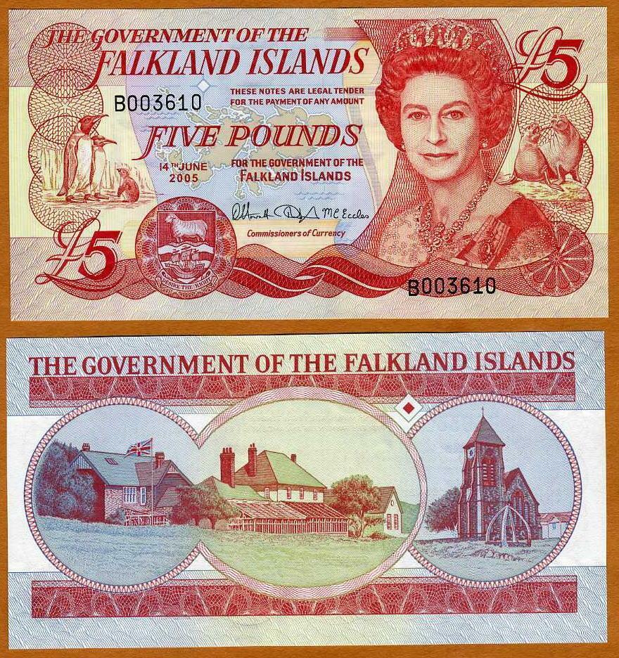 Falkland Islands, 5 Pounds, 2005, Qeii, P-17 Cv-$48 Unc